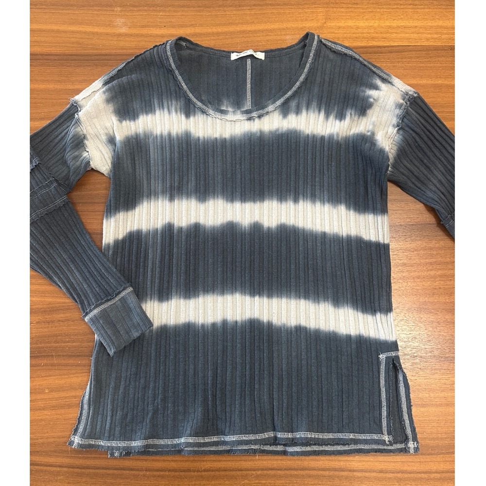 Free People We The Free Ribbed Knit Oversized Small Gray Tie Dye Long Sleeve Top - Picture 3 of 11